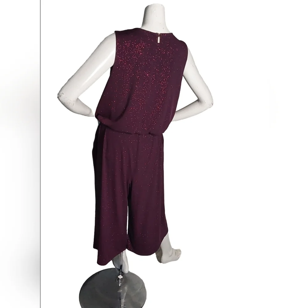 MICHAEL KORS ‎ WOMEN'S GLITZ BURGUNDY CROPPED/ BELTED  JUMPSUIT SIZE 1X